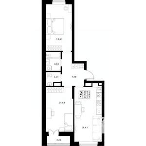 2-к квартира, вторичка, 62м2, 11/24 этаж