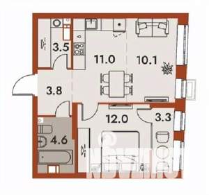 2-к квартира, строящийся дом, 48м2, 12/25 этаж