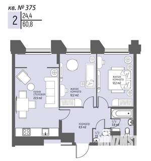 2-к квартира, вторичка, 61м2, 15/20 этаж