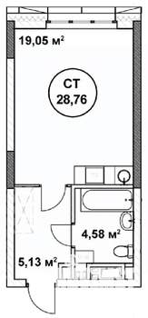 Студия квартира, строящийся дом, 29м2, 14/22 этаж