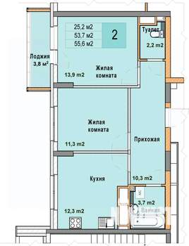 2-к квартира, вторичка, 56м2, 22/25 этаж