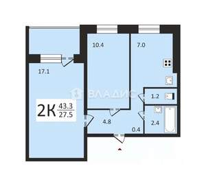 2-к квартира, вторичка, 44м2, 4/9 этаж