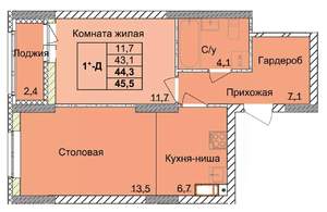 1-к квартира, вторичка, 44м2, 3/18 этаж