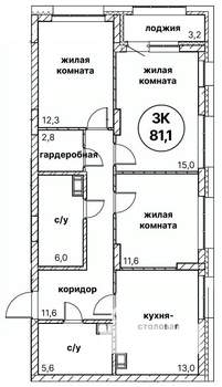 3-к квартира, вторичка, 81м2, 4/13 этаж