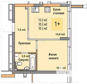 1-к квартира, вторичка, 35м2, 1/25 этаж