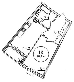 1-к квартира, строящийся дом, 49м2, 22/25 этаж