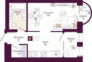 Студия квартира, вторичка, 34м2, 4/12 этаж