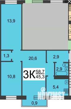 3-к квартира, вторичка, 59м2, 2/5 этаж