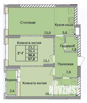 2-к квартира, вторичка, 57м2, 1/18 этаж