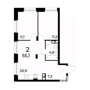 2-к квартира, вторичка, 55м2, 9/20 этаж