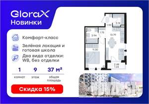 1-к квартира, вторичка, 37м2, 9/9 этаж