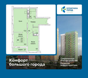 2-к квартира, вторичка, 55м2, 18/25 этаж