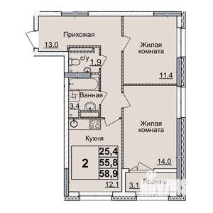2-к квартира, вторичка, 58м2, 19/24 этаж