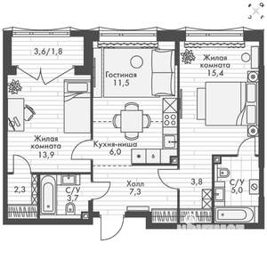 3-к квартира, вторичка, 71м2, 3/16 этаж