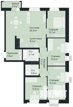 4-к квартира, вторичка, 110м2, 7/9 этаж