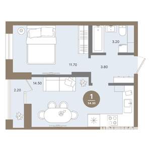 1-к квартира, вторичка, 34м2, 10/18 этаж
