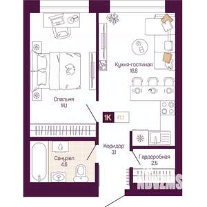 1-к квартира, вторичка, 41м2, 15/25 этаж