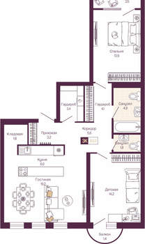 3-к квартира, вторичка, 80м2, 3/19 этаж