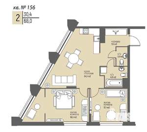 2-к квартира, вторичка, 68м2, 14/25 этаж