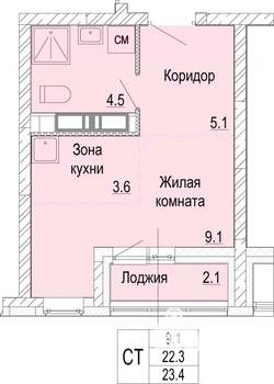 Студия квартира, вторичка, 23м2, 19/25 этаж