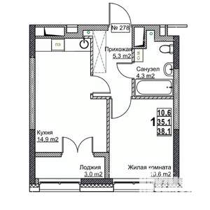 1-к квартира, вторичка, 38м2, 18/24 этаж