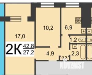2-к квартира, вторичка, 43м2, 3/9 этаж