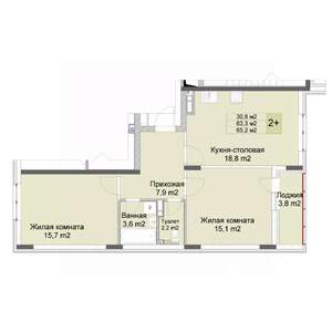 2-к квартира, строящийся дом, 65м2, 7/10 этаж