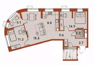 3-к квартира, строящийся дом, 77м2, 7/25 этаж