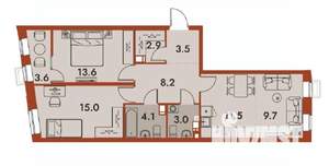 3-к квартира, строящийся дом, 75м2, 5/25 этаж