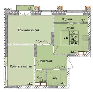 2-к квартира, вторичка, 58м2, 8/18 этаж
