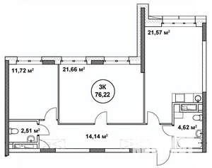 3-к квартира, вторичка, 76м2, 2/22 этаж