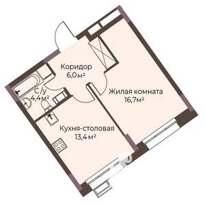 1-к квартира, вторичка, 41м2, 4/12 этаж