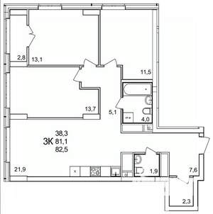 3-к квартира, строящийся дом, 83м2, 24/25 этаж