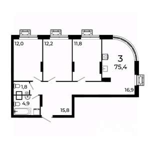 3-к квартира, вторичка, 75м2, 14/19 этаж