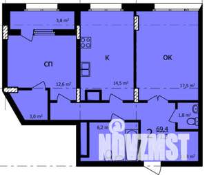 2-к квартира, строящийся дом, 73м2, 12/21 этаж