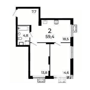 2-к квартира, вторичка, 59м2, 14/19 этаж