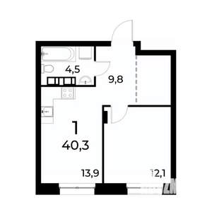 1-к квартира, вторичка, 40м2, 18/20 этаж