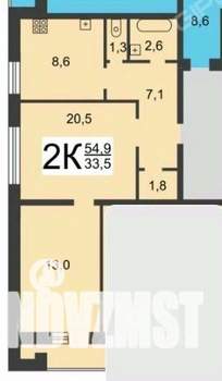 2-к квартира, вторичка, 56м2, 7/9 этаж