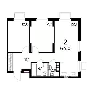 2-к квартира, вторичка, 64м2, 11/15 этаж