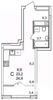 Студия квартира, строящийся дом, 25м2, 21/25 этаж