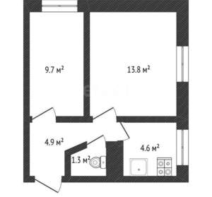 2-к квартира, вторичка, 34м2, 2/2 этаж