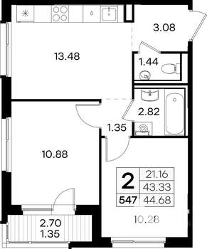 2-к квартира, вторичка, 45м2, 5/9 этаж