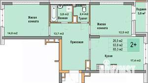 2-к квартира, вторичка, 65м2, 7/25 этаж