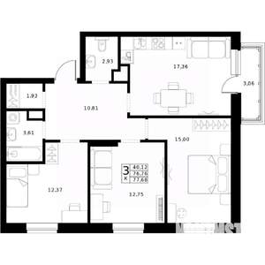 3-к квартира, вторичка, 78м2, 8/24 этаж