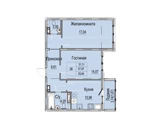 2-к квартира, вторичка, 60м2, 4/9 этаж