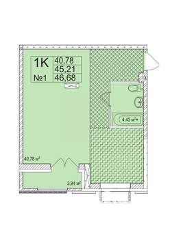 1-к квартира, вторичка, 47м2, 2/7 этаж