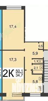 2-к квартира, вторичка, 51м2, 5/5 этаж