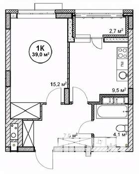 1-к квартира, вторичка, 39м2, 12/14 этаж
