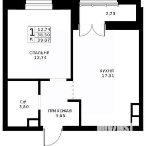 1-к квартира, строящийся дом, 40м2, 3/24 этаж