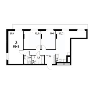 3-к квартира, вторичка, 90м2, 8/15 этаж